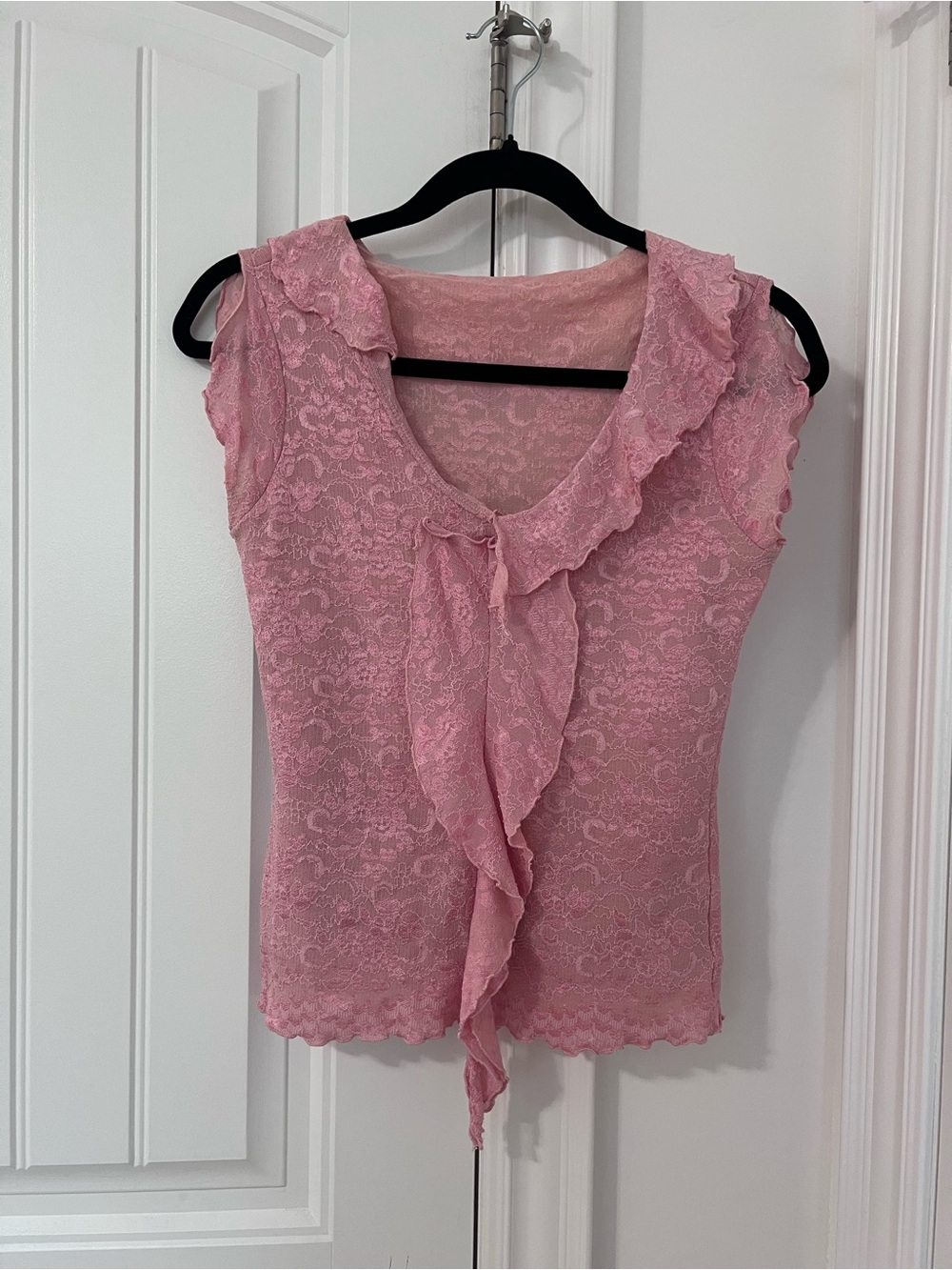 Y2k Pink Lace Ruffle Top